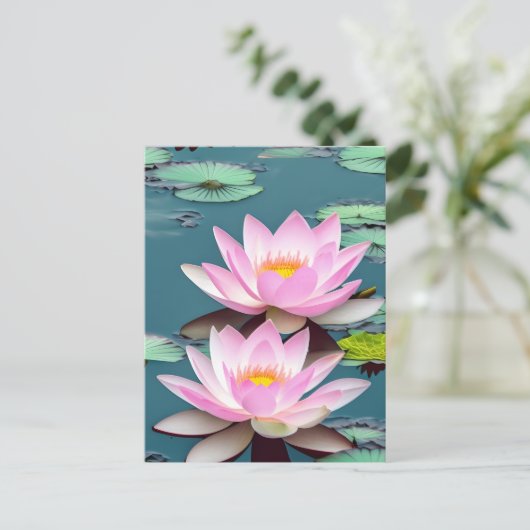 Roze lotusbloem op water briefkaart (Staand voorkant)