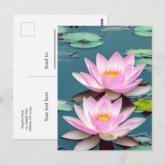 Roze lotusbloem op water briefkaart (Voorkant / Achterkant)