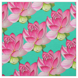 Roze lotusbloem op waterverf van turkooizen stof
