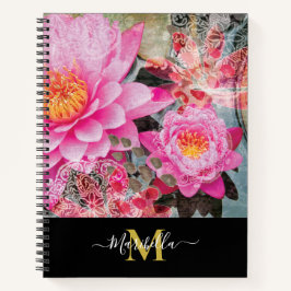 Roze Lotusbloem Persoonlijke Monogram Boheemse Notitieboek