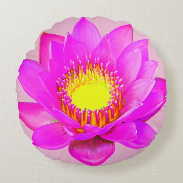 Roze Lotusbloem Rond Kussen (Voorkant)
