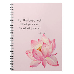 Roze Lotusbloem Rumi Schoonheidscitaat Notitieboek