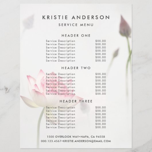 ©Roze Lotusbloem Service & Prijslijst Flyer (Voorkant)