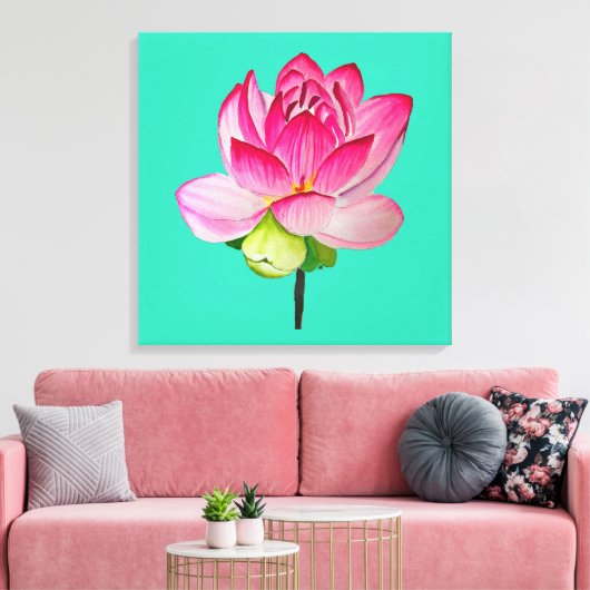 Roze lotusbloem waterverf fijne kunst canvas afdruk (Insitu (Woonkamer))
