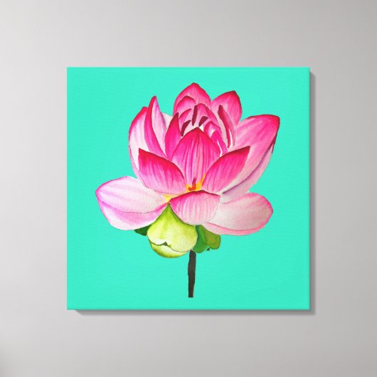 Roze lotusbloem waterverf fijne kunst canvas afdruk (Voorkant)