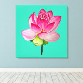 Roze lotusbloem waterverf fijne kunst canvas afdruk (Insitu (Houten vloer))