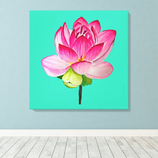 Roze lotusbloem waterverf fijne kunst canvas afdruk (Insitu (Houten vloer))
