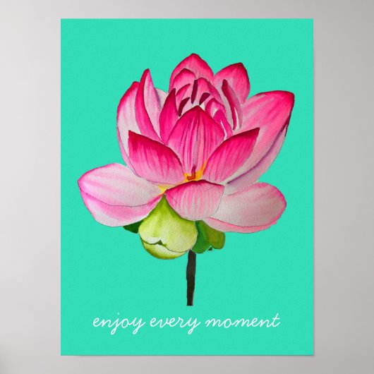 Roze lotusbloem waterverf fijne kunst poster (Voorkant)