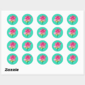 Roze lotusbloem waterverf fijne kunst ronde sticker (Vel)