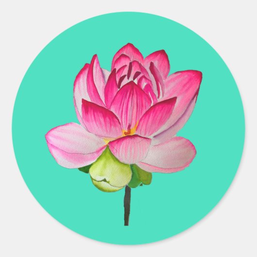 Roze lotusbloem waterverf fijne kunst ronde sticker (Voorkant)