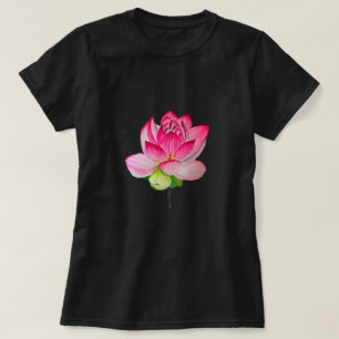 Roze lotusbloem waterverf fijne kunst t-shirt