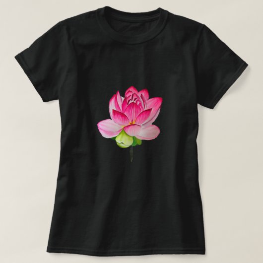 Roze lotusbloem waterverf fijne kunst t-shirt (Design voorkant)