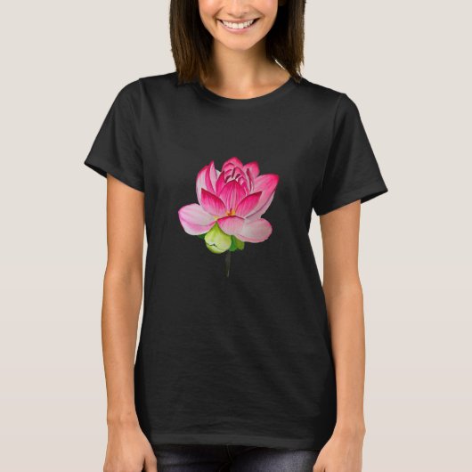 Roze lotusbloem waterverf fijne kunst t-shirt (Voorkant)