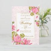 Roze lotusbloemen gouden grenselegant kaart (Staand voorkant)