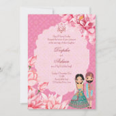 Roze lotusbloemen met schattig Indiaas bruidskoppe Kaart (Voorkant)