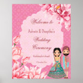 Roze lotusbloemen met schattig Indiaas bruidskoppe Poster (Voorkant)