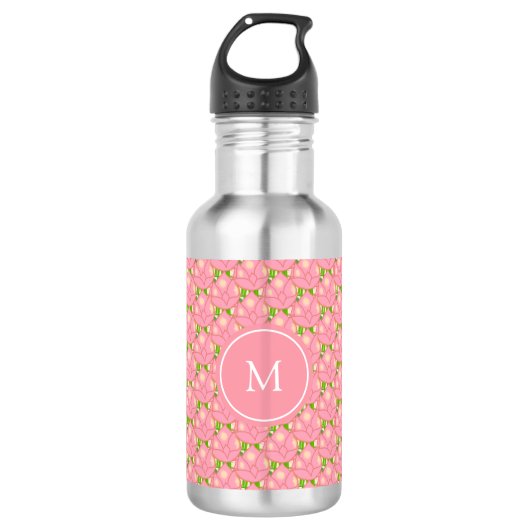 Roze Lotusbloemen & Monogram Waterfles (Voorkant)