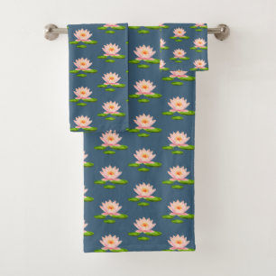 Roze Lotusbloemen & Waterlelies op Blauwe Achtergr Bad Handdoek