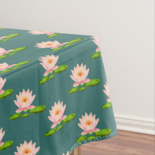 Roze Lotusbloemen & Waterlelies op saffiergroen Tafelkleed