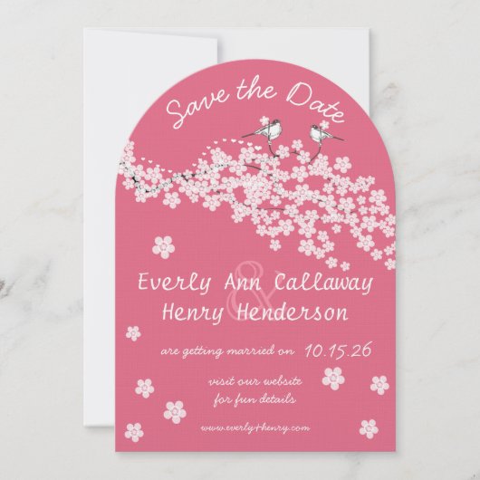 Roze  Love Bird Cherry Blossom Kaart (Voorkant)