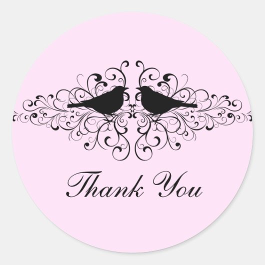 Roze Love Bird Swirls Bedankt Stickers (Voorkant)