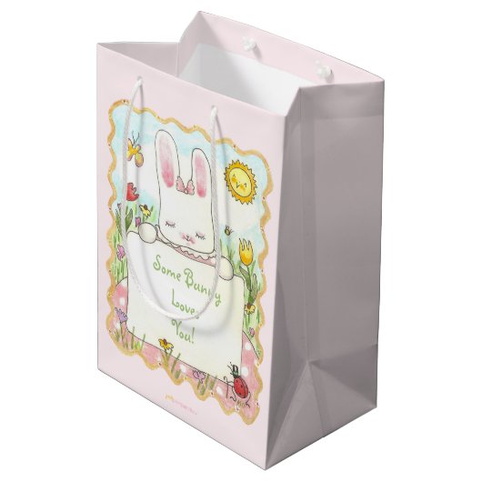 Roze Love Bunny Gift Bag Medium Cadeauzakje (Achterkant Gekanteld)