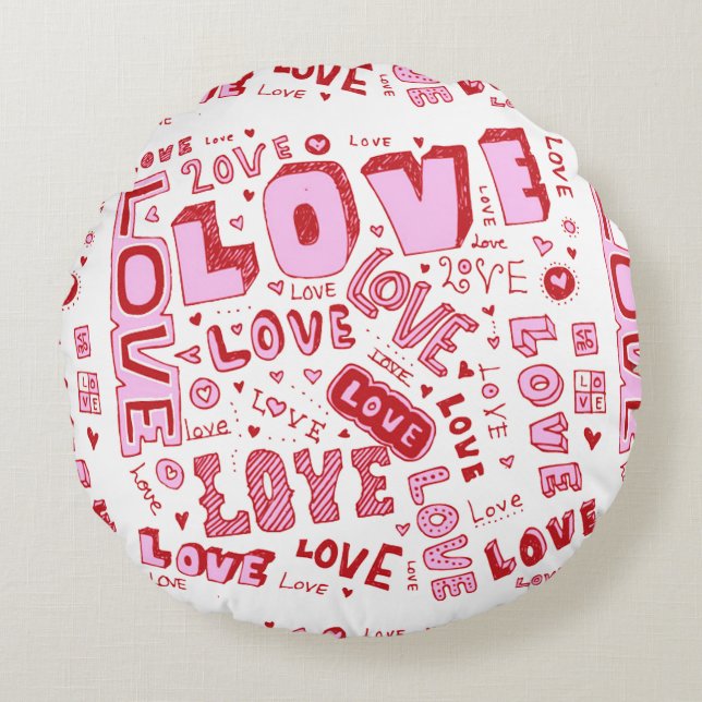 Roze Love Cushion Rond Kussen (Voorkant)