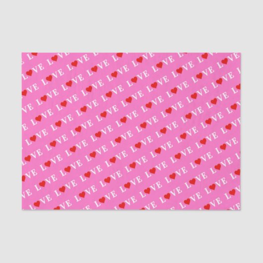 Roze LOVE hartslag Elegant afbeelding Tissuepapier (Voorkant)