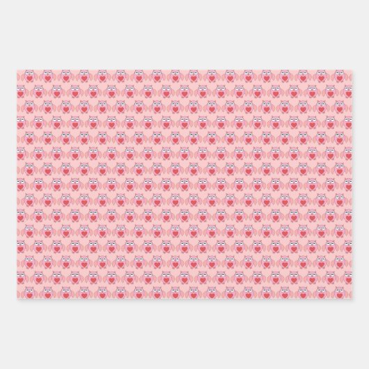 Roze Love Heart Owl Aangepast Inpakpapier Vel (Voorkant 3)