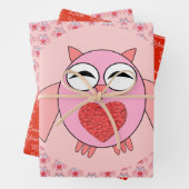 Roze Love Heart Owl Aangepast Inpakpapier Vel (In situ)