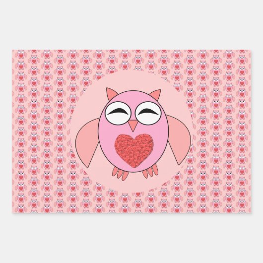 Roze Love Heart Owl Aangepast Inpakpapier Vel (Voorkant)