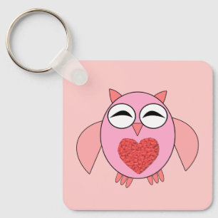 Roze Love Heart Owl Aangepast Sleutelhanger