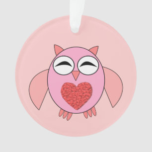 Roze Love Heart Owl Acrylisch Ornament