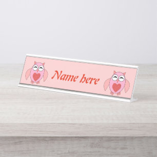Roze Love Heart Owl Bureau Naambordje