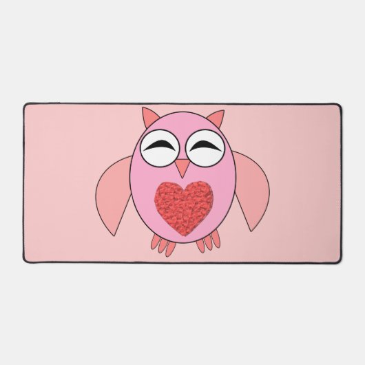 Roze Love Heart Owl Bureaumat (Voorkant)