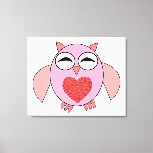 Roze Love Heart Owl Canvas Print (Voorkant)
