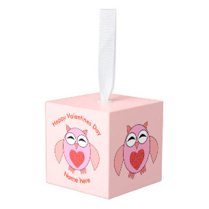 Roze Love Heart Owl Custom Ornament