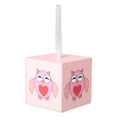 Roze Love Heart Owl Custom Ornament (Achter hoekig)