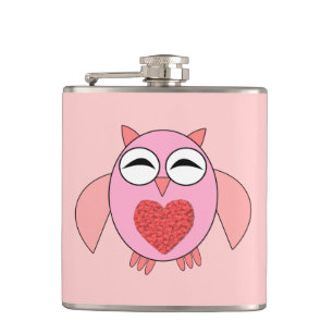 Roze Love Heart Owl Flask Heupfles