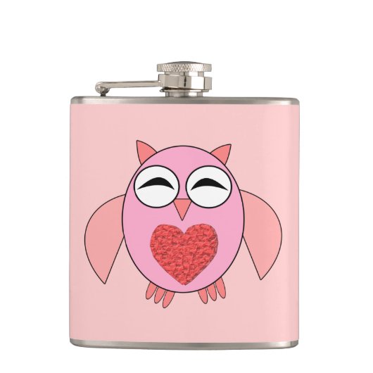 Roze Love Heart Owl Flask Heupfles (Voorkant)