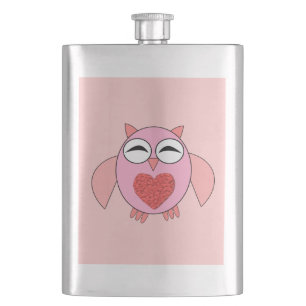 Roze Love Heart Owl Flasks Heupfles
