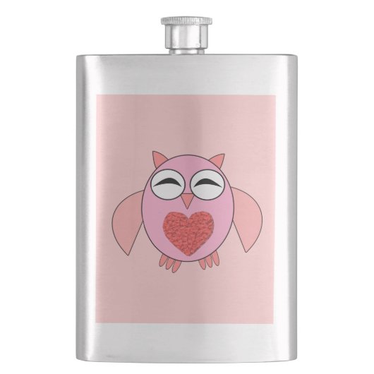 Roze Love Heart Owl Flasks Heupfles (Voorkant)