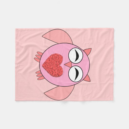 Roze Love Heart Owl Fleece Blanket (Voorkant (Horizontaal))