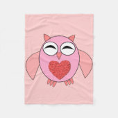 Roze Love Heart Owl Fleece Blanket (Voorkant)