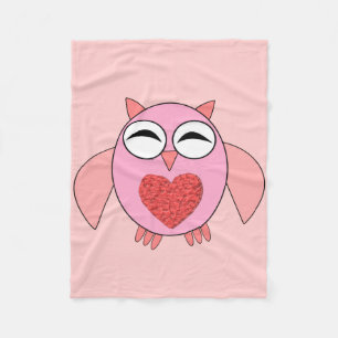 Roze Love Heart Owl Fleece Blanket