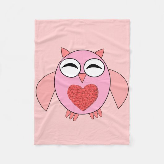 Roze Love Heart Owl Fleece Blanket Deken (Voorkant)