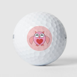 Roze Love Heart Owl Golf Ball Golfballen