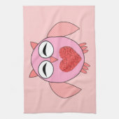 Roze Love Heart Owl Kitchen Towel Theedoek (Verticaal)
