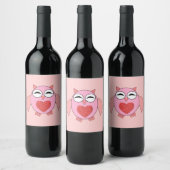 Roze Love Heart Owl Labels Wijn Etiket (Flessen)
