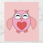 Roze Love Heart Owl Labels Wijn Etiket (Enkel label)